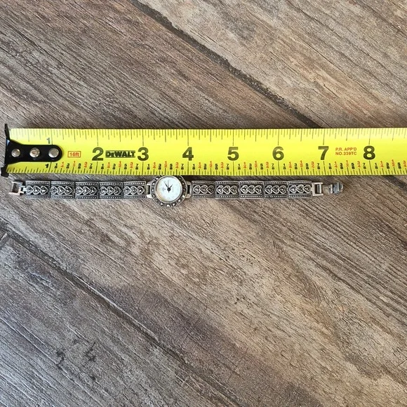 Vintage 925 Marcasite Heart Detail Chain Link Round Face Watch New Battery - Picture 11 of 12